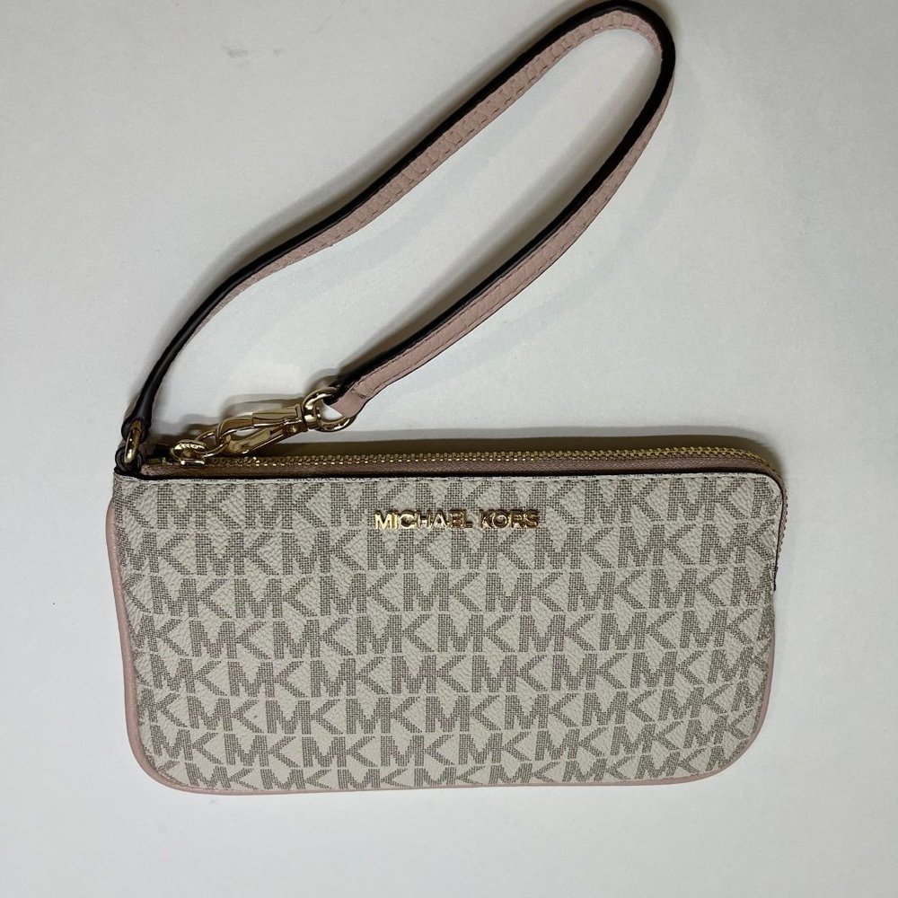 Michael Kors Jet Set Travel Large Logo Wristlet Vanilla MK/Blush